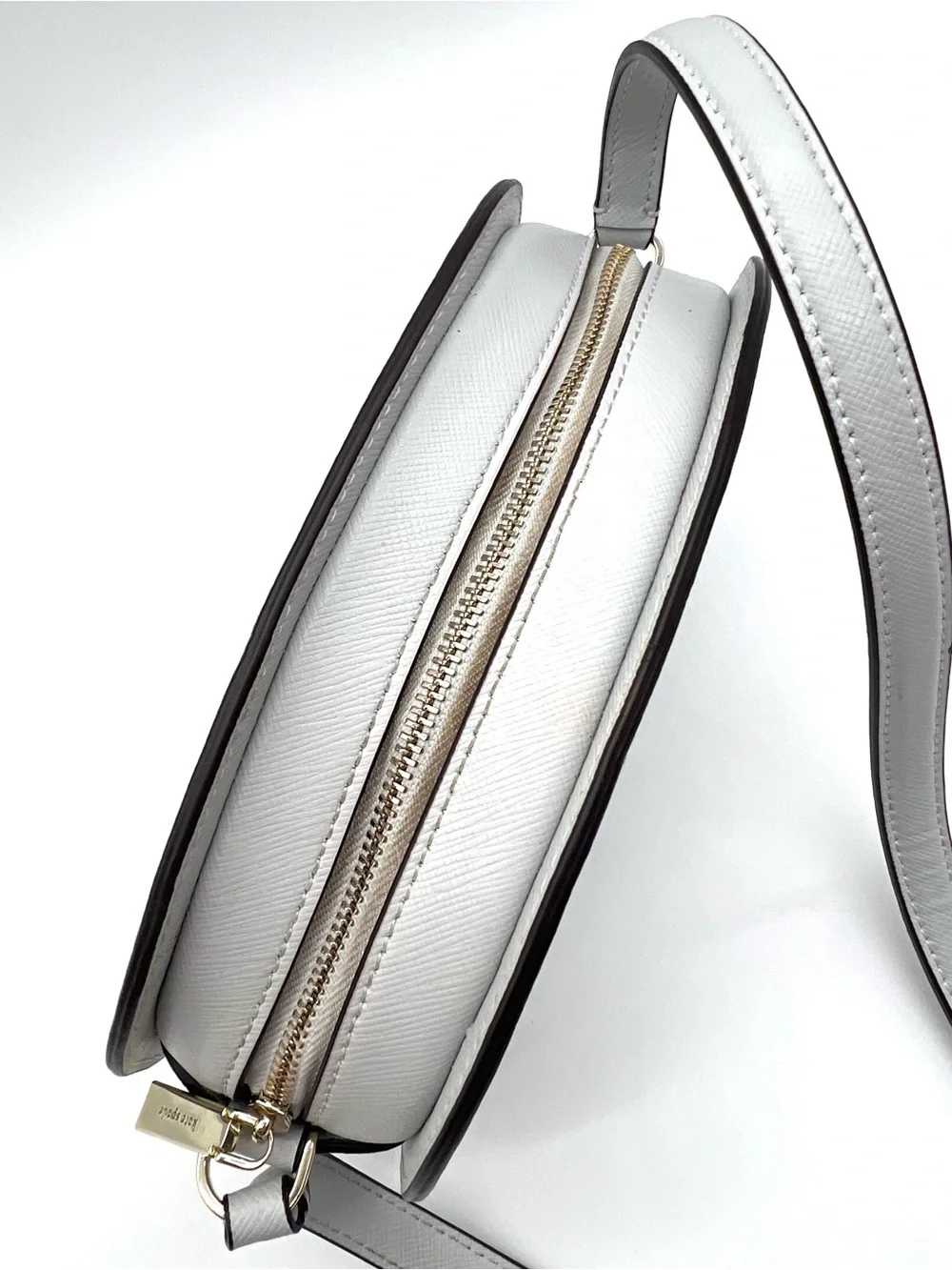 Kate Spade Perry Dome Crossbody Bag Light Gray Saffiano Leather K8697